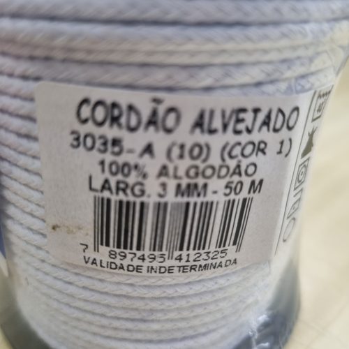 Cordão Trançado de Algodão Branco 3035 3mm