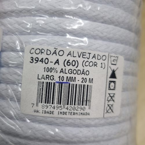 Cordão Trançado de Algodão Branco 3940 10mm