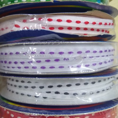 Fita Gorgurão Branco c/ Pesponto em cores 4mm