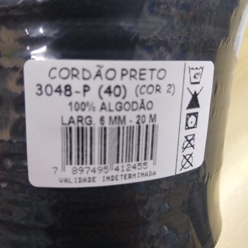 Cordão Trançado Preto 3048  6mm