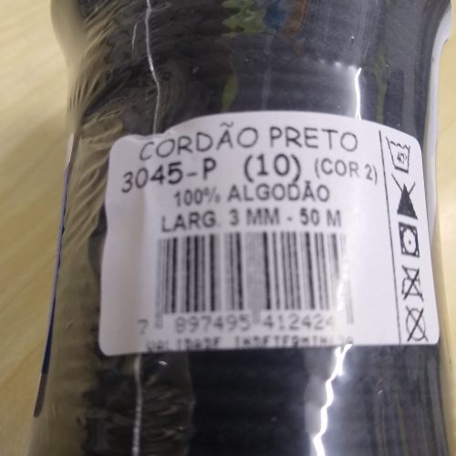 Cordão Trançado Preto 3045  3mm