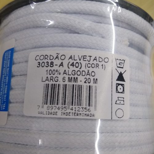 Cordão Trançado Branco 3038  6mm