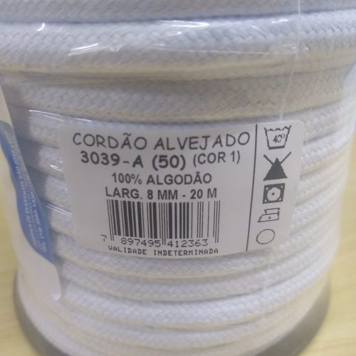 Cordão Trançado de Algodão Branco 3039 8mm
