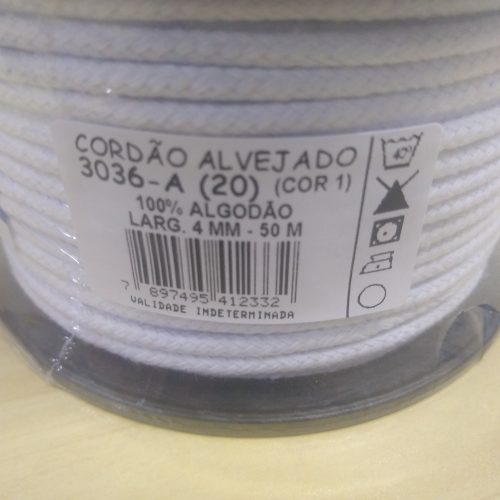 Cordão Trançado de Algodão Branco 3036 4mm